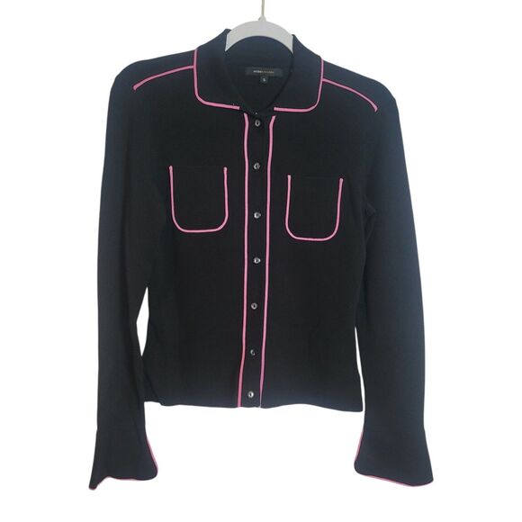 BCBG MaxAzria Y2K Button Up Preppy Cardigan Women Small Black Pink Dark Academia - Picture 1 of 13